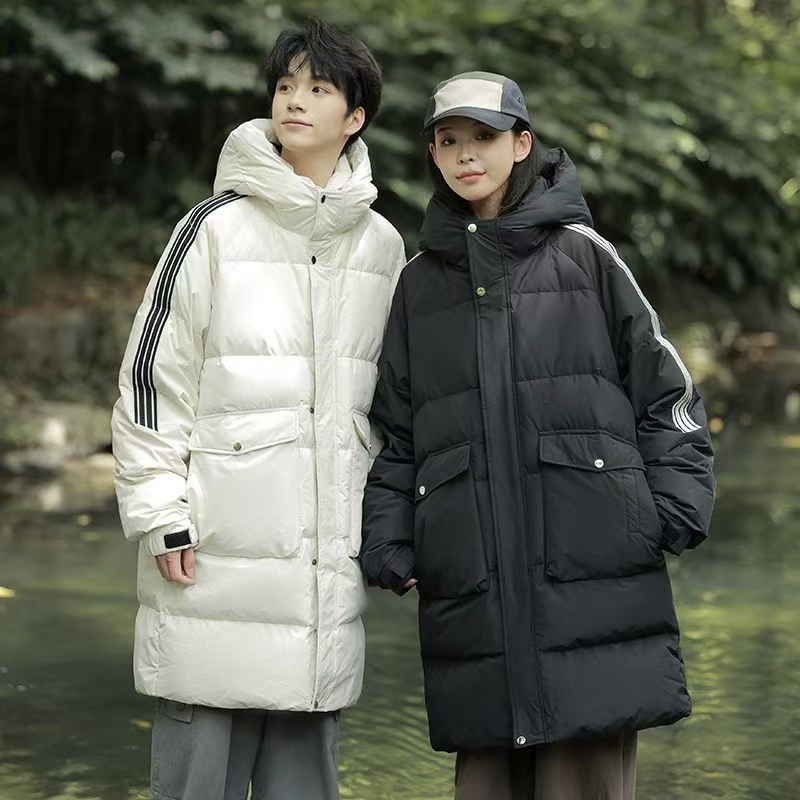 Thick warm mid-length hooded unisex puffer jackets