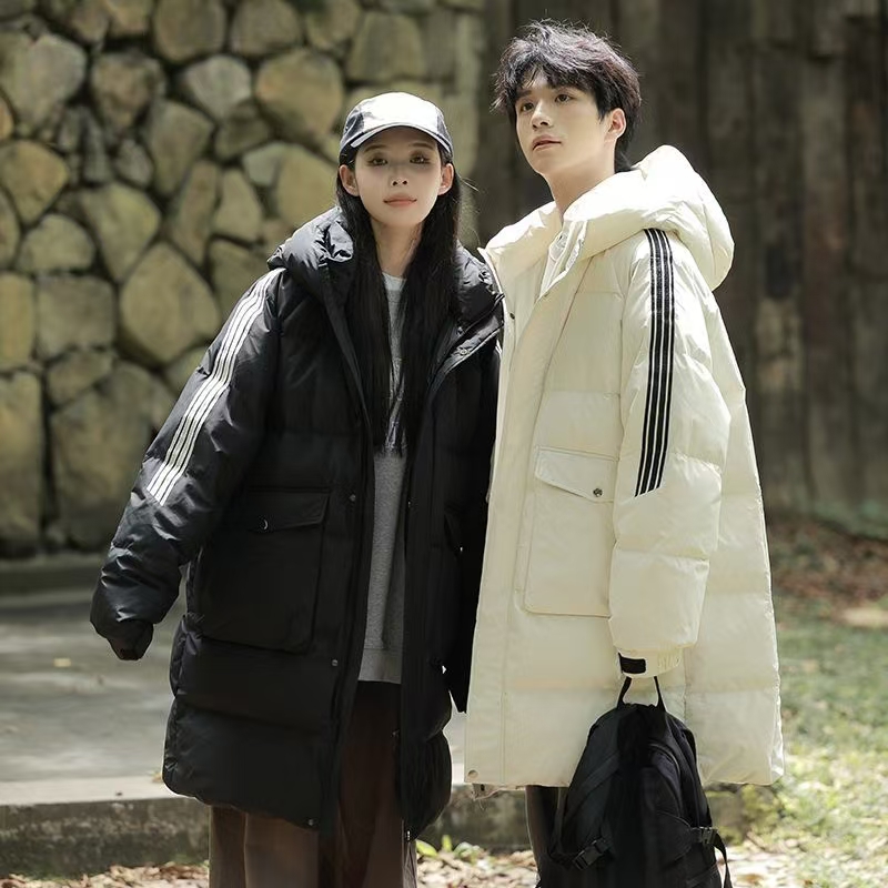 Thick warm mid-length hooded unisex puffer jackets