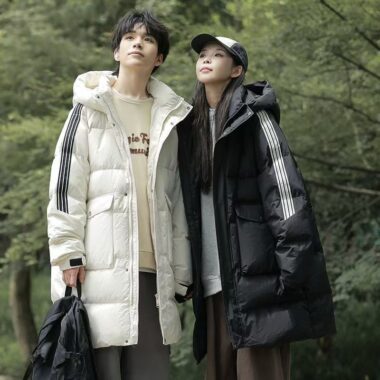 Thick warm mid-length hooded unisex puffer jackets