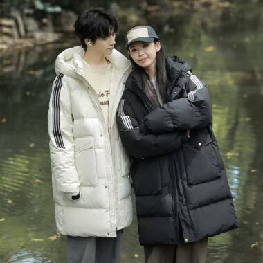 Thick warm mid-length hooded unisex puffer jackets