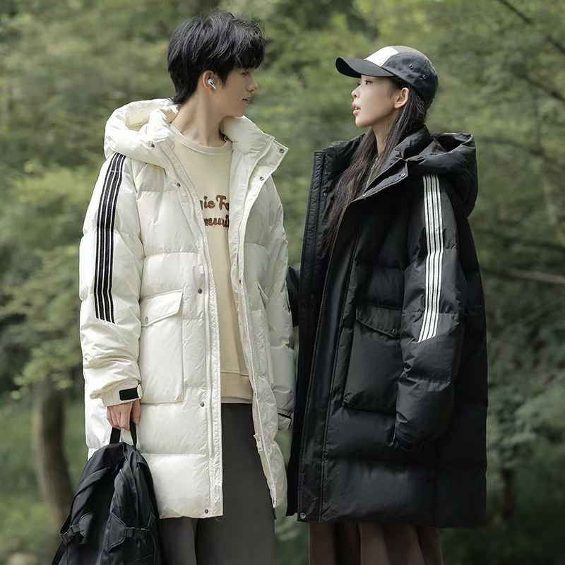 Thick warm mid-length hooded unisex puffer jackets