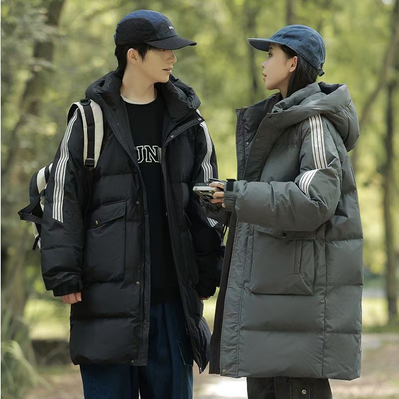 Thick warm mid-length hooded unisex puffer jackets