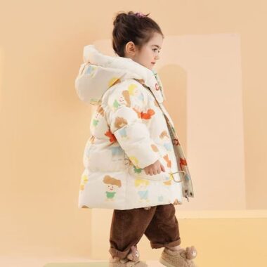 New thick warm mid-length girls kids puffer jackets