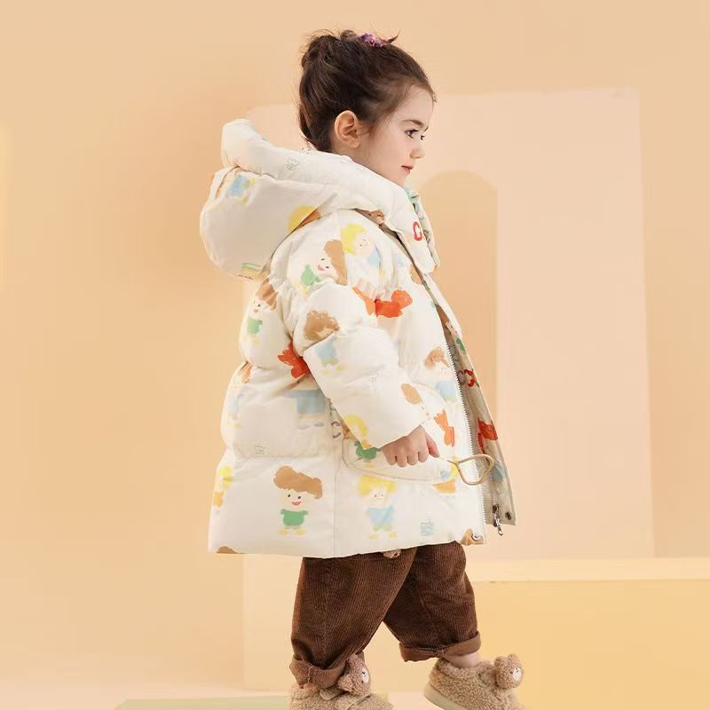 New thick warm mid-length girls kids puffer jackets