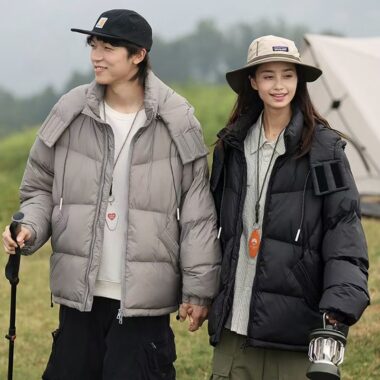 New hooded warm outdoor couple puffer jackets