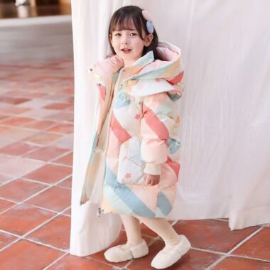 Thick warm mid-length girls kids puffer jackets