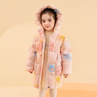 Thick warm mid-length girls kids puffer jackets