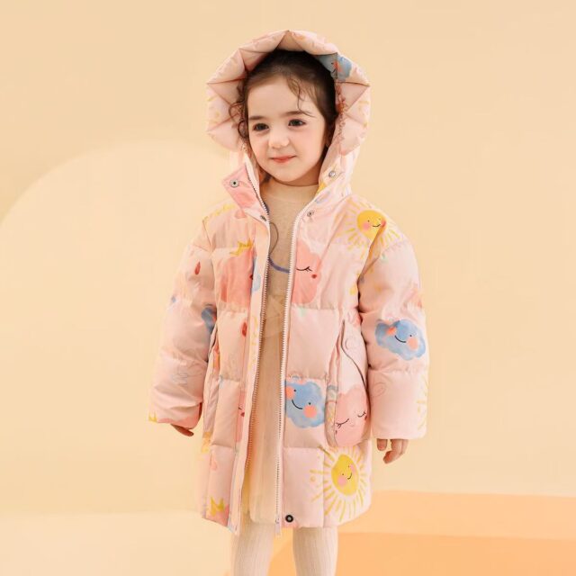 Thick warm mid-length girls kids puffer jackets