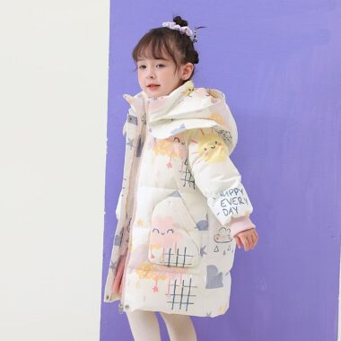 Thick warm mid-length girls kids puffer jackets