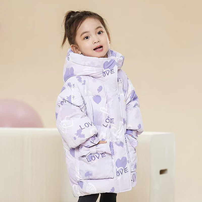 Thick warm mid-length girls kids puffer jackets
