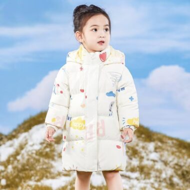 Thick warm mid-length girls kids puffer jackets
