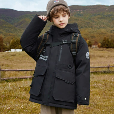 Warm mid-length thick kids puffer jackets
