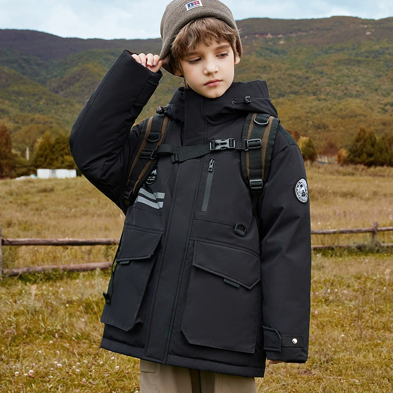 Warm mid-length thick kids puffer jackets