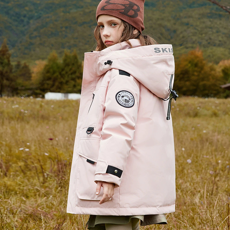 Warm mid-length thick kids puffer jackets