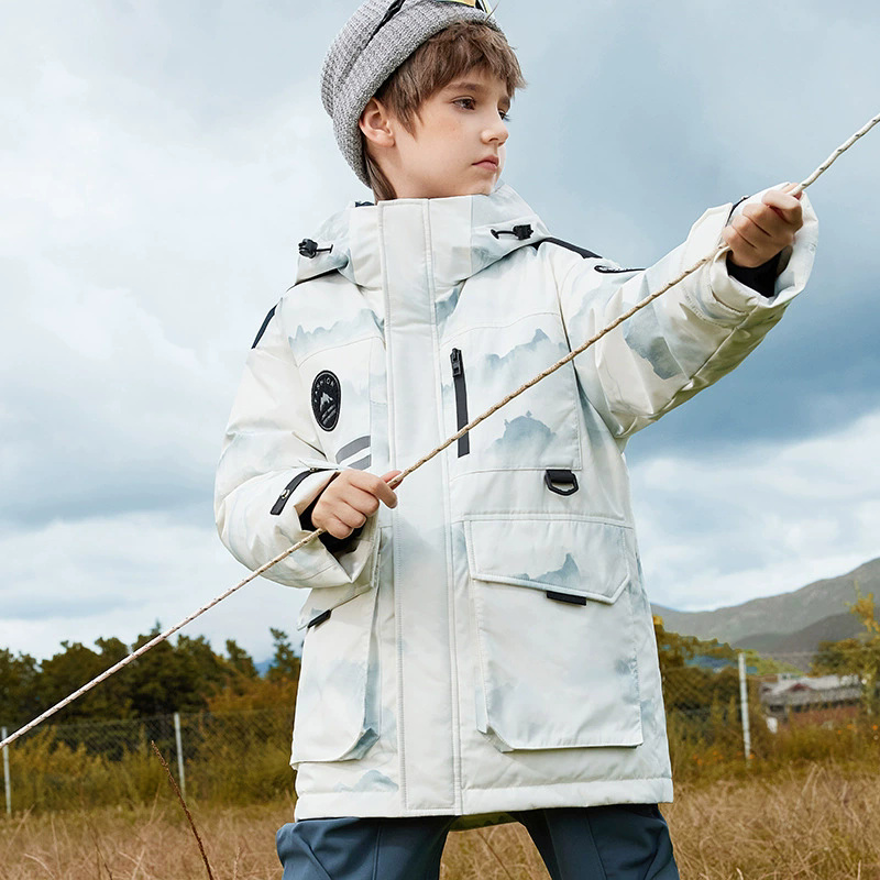 Warm mid-length thick kids puffer jackets