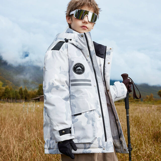 Warm mid-length thick kids puffer jackets