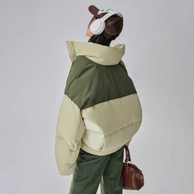 Winter stand collar colorblock women puffer jackets