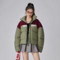 Winter stand collar colorblock women puffer jackets