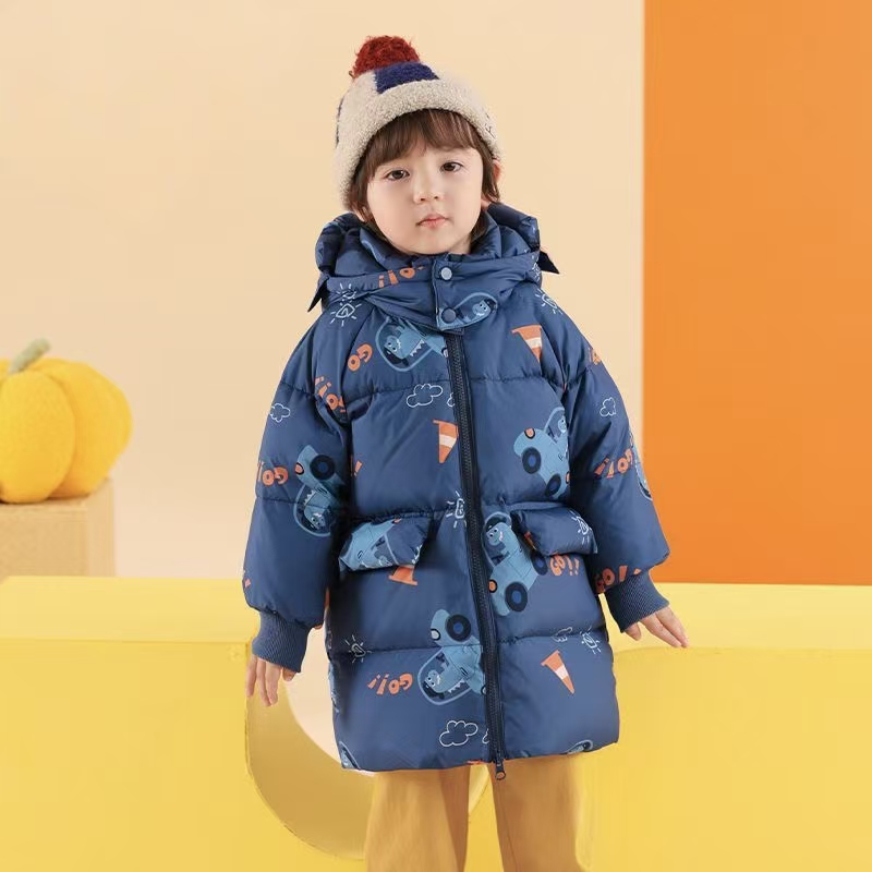 Thick mid-length boys kids puffer jackets