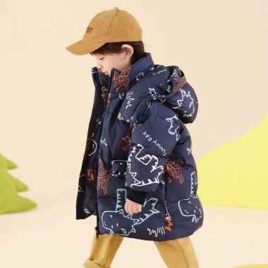 Thick mid-length boys kids puffer jackets