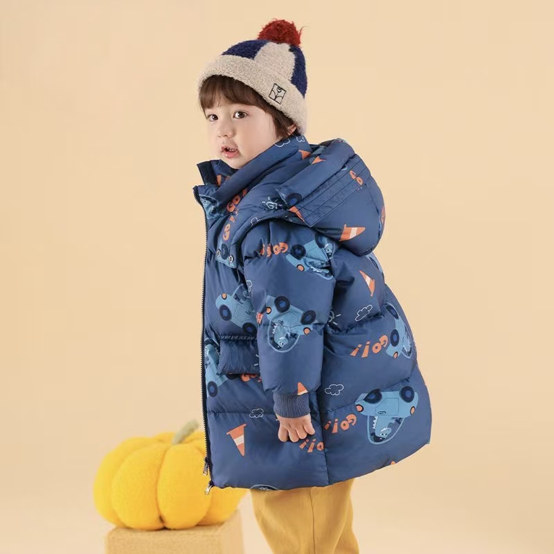Thick mid-length boys kids puffer jackets