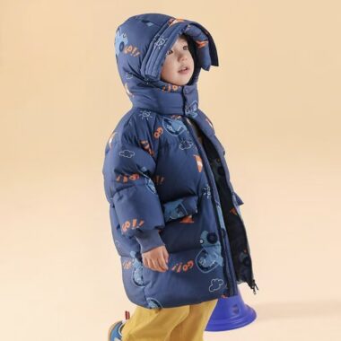 Thick mid-length boys kids puffer jackets
