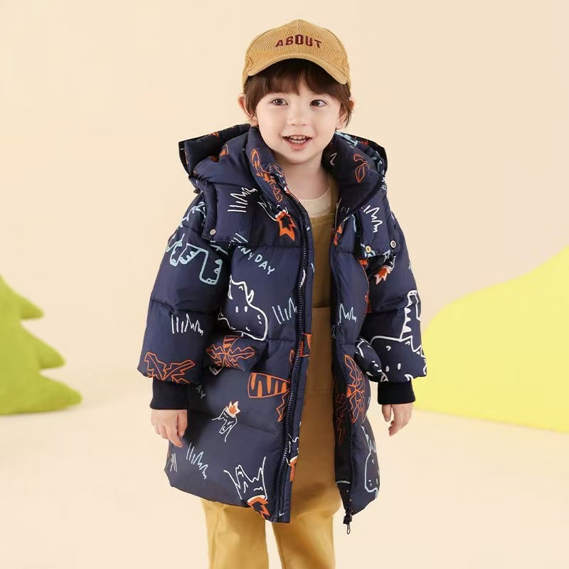 Thick mid-length boys kids puffer jackets