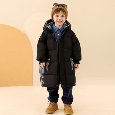 Warm mid-length boys kids puffer jackets