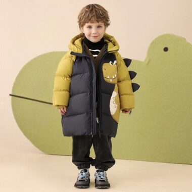 Cartoon mid-length hooded thick warm boys kids puffer jackets