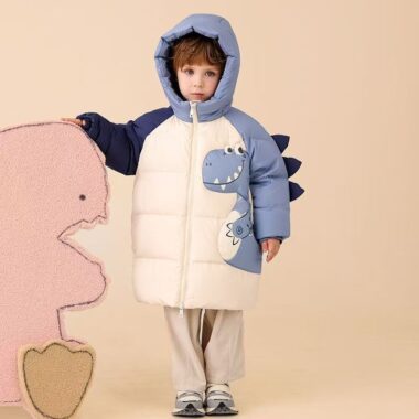 Cartoon mid-length hooded thick warm boys kids puffer jackets