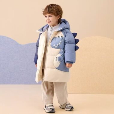 Cartoon mid-length hooded thick warm boys kids puffer jackets