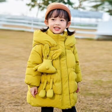 Mid-length fashion thick warm girls kids puffer jackets