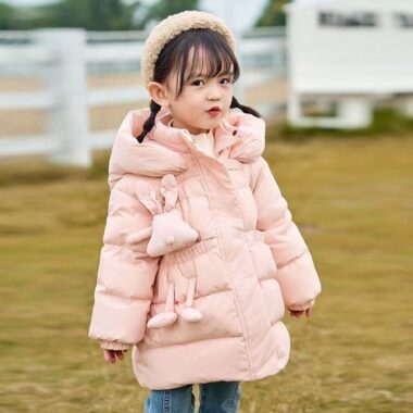 Mid-length fashion thick warm girls kids puffer jackets