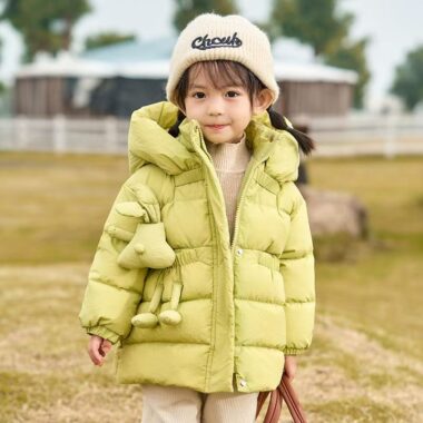 Mid-length fashion thick warm girls kids puffer jackets