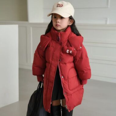 Winter mid-length thick warm girls kids puffer jacket