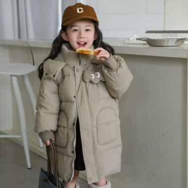 Winter mid-length thick warm girls kids puffer jacket