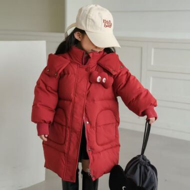 Winter mid-length thick warm girls kids puffer jacket