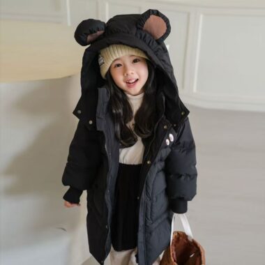 Winter mid-length thick warm girls kids puffer jacket