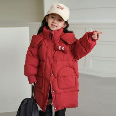 Winter mid-length thick warm girls kids puffer jacket
