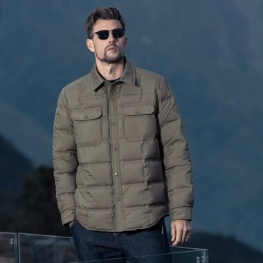 Business lapel shirt style lightweight warm men’s puffer jackets