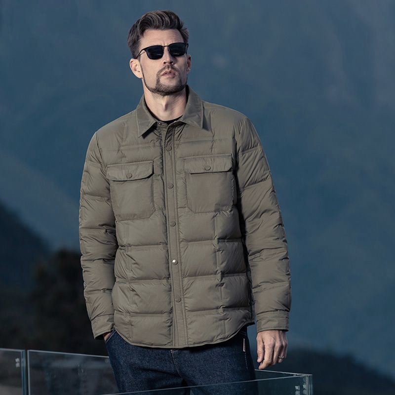 Business lapel shirt style lightweight warm men’s puffer jackets
