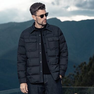 Business lapel shirt style lightweight warm men’s puffer jackets