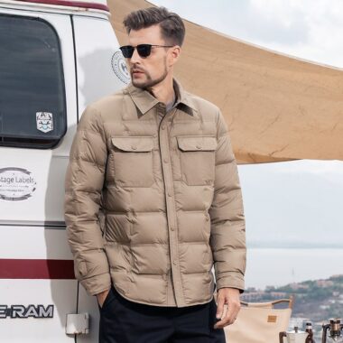 Business lapel shirt style lightweight warm men’s puffer jackets