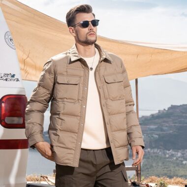 Business lapel shirt style lightweight warm men’s puffer jackets