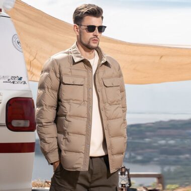 Business lapel shirt style lightweight warm men’s puffer jackets