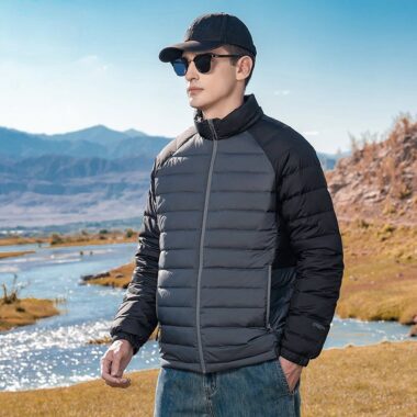 Lightweight warm color block men’s puffer jackets