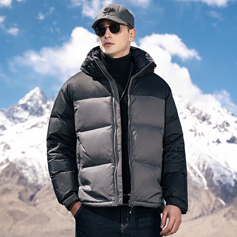 Color contrast hooded warm winter men’s puffer jackets