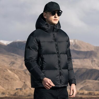 Color contrast hooded warm winter men’s puffer jackets