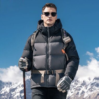 Color contrast hooded warm winter men’s puffer jackets