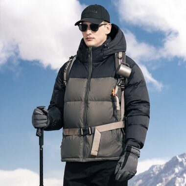 Color contrast hooded warm winter men’s puffer jackets
